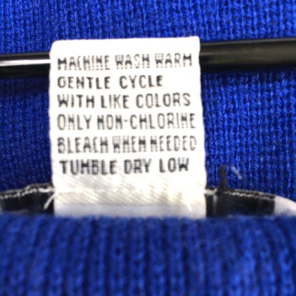 Badge Varsity V Neck Blue Yellow Long Sleeve Sweater - Picture 6 of 8